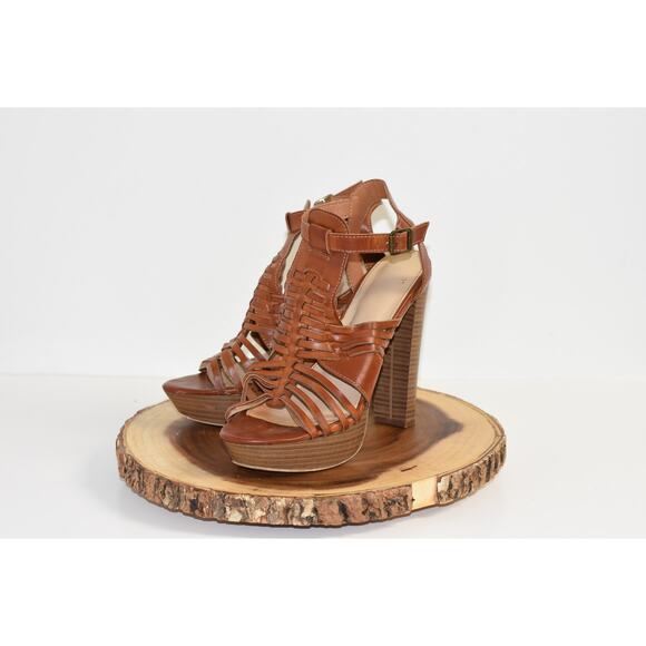 JustFab "Victoria" Strappy High Heel Sandals - Women's Size 8.5 - Brown Cognac - Picture 4 of 5